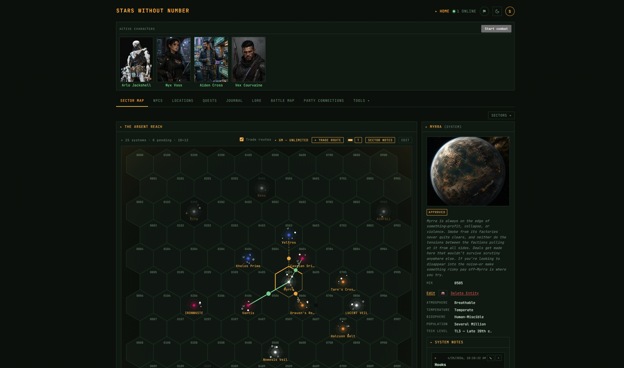 Stars Without Number interface preview