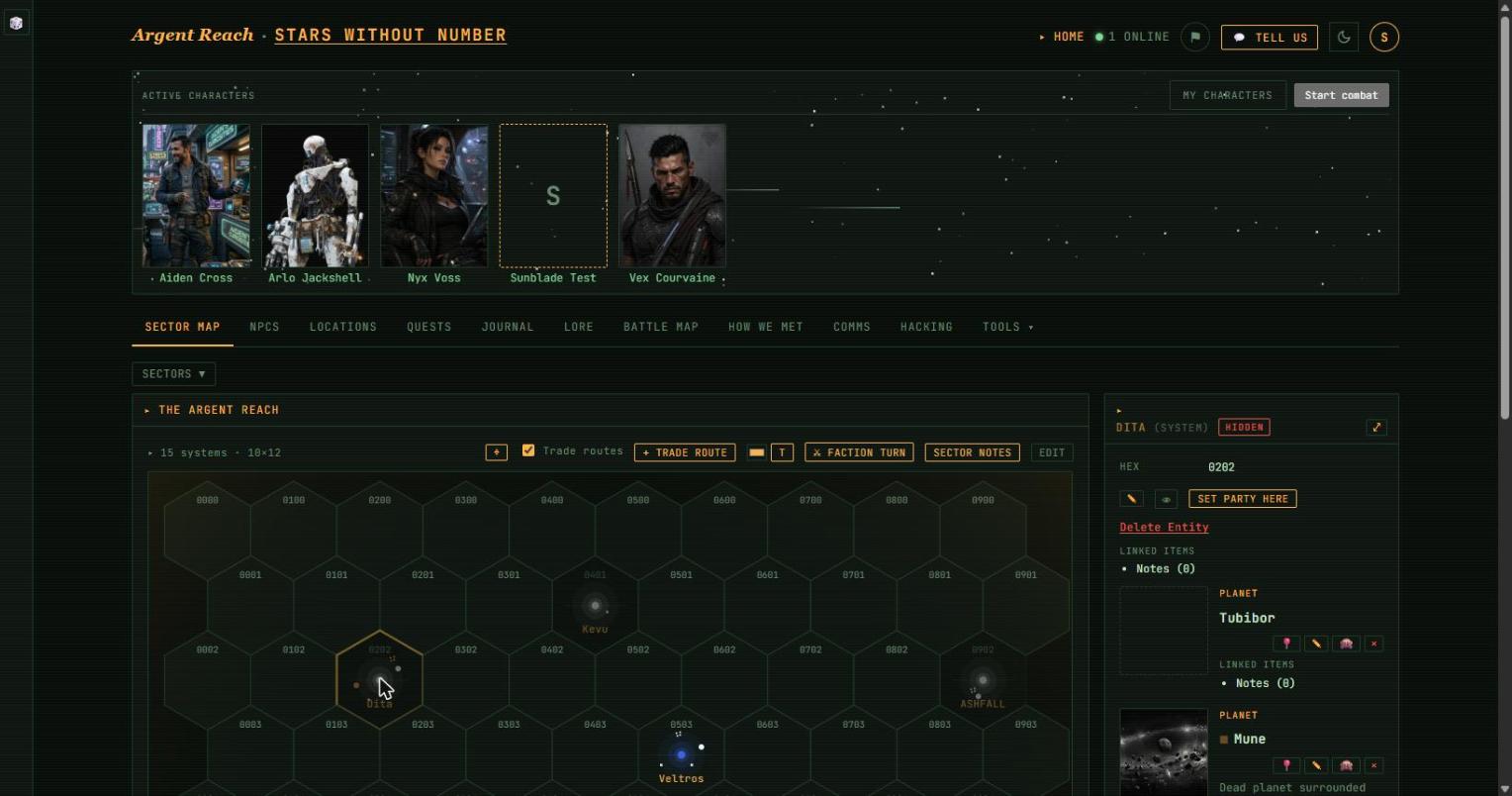 A sector that remembers what you built — interface preview